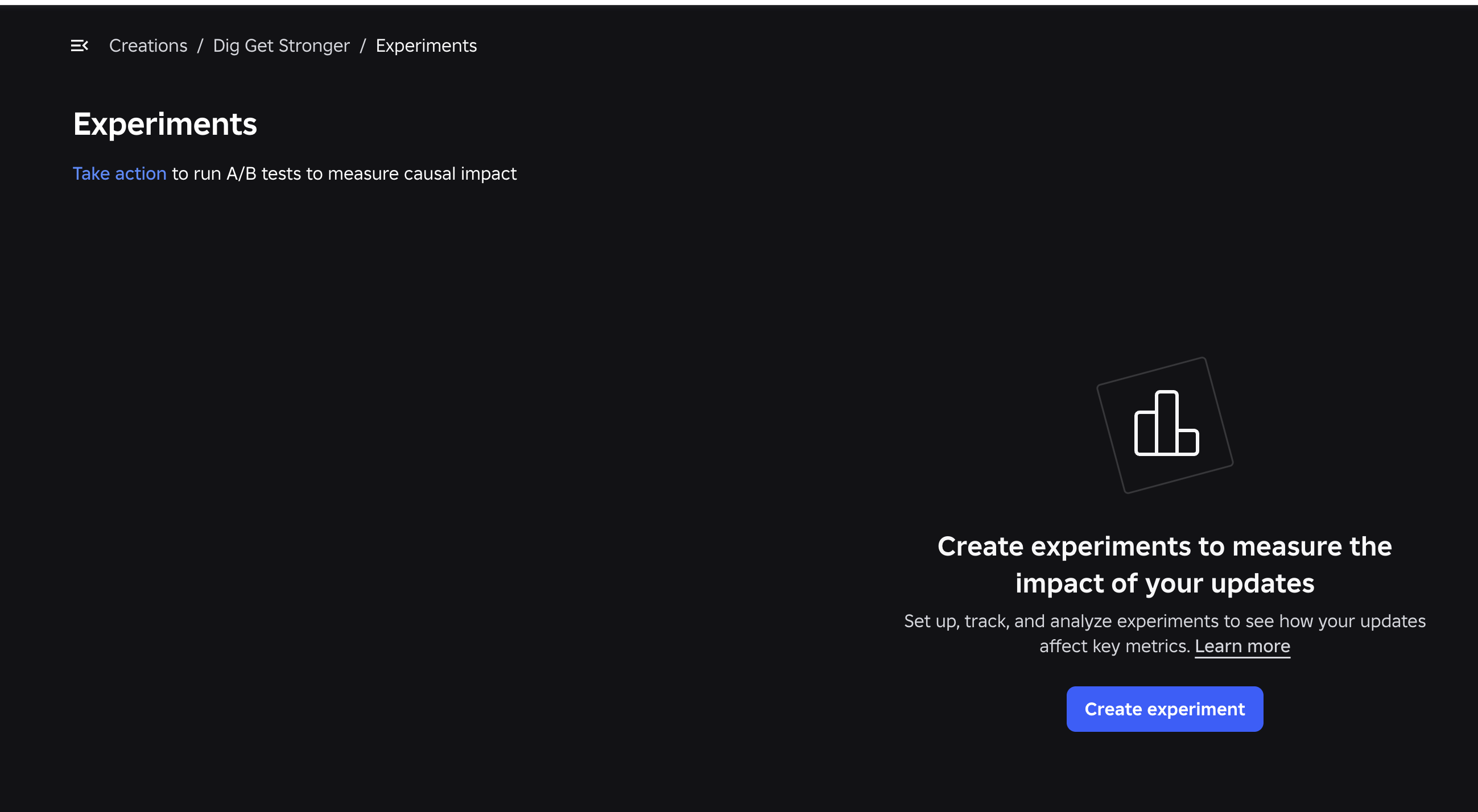 Experiments in Roblox Creator Hub: create an experiment to measure the impact of game updates.